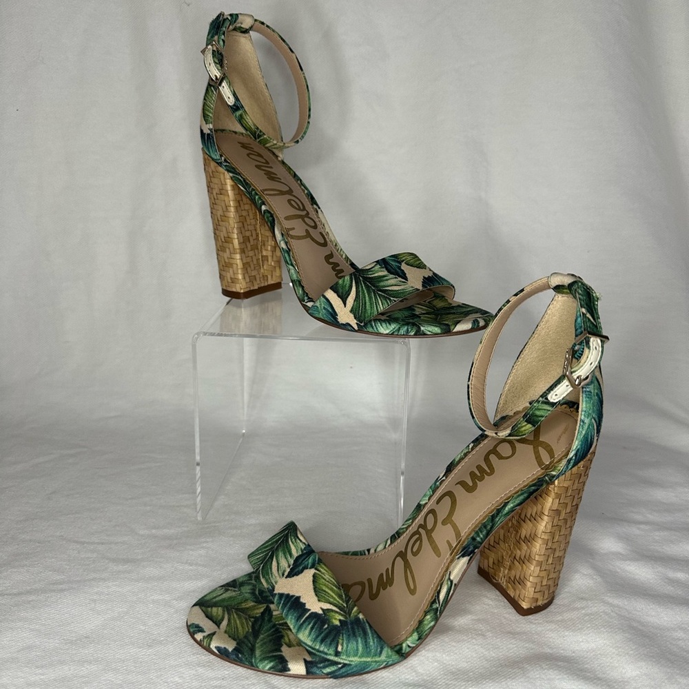 Sam Edelman Tropical Print Yaro Palm Leaf Block Heels 6.5 - Picture 1 of 7